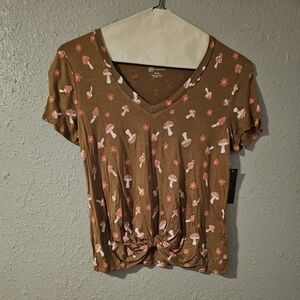 Medium New With Tags No Boundaries Mushroom Flower Shirt Brown Pink Hippie Boho